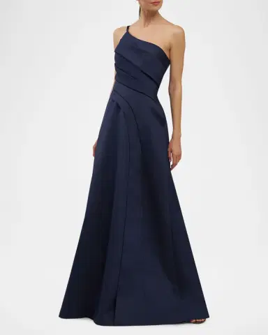 Kay Unger New York Jillian Pleated One-Shoulder Gown | Thumbnail 3 Kay Unger New York Jillian Pleated One-Shoulder Gown | Thumbnail 3