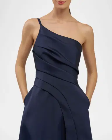 Kay Unger New York Jillian Pleated One-Shoulder Gown | Thumbnail 4 Kay Unger New York Jillian Pleated One-Shoulder Gown | Thumbnail 4