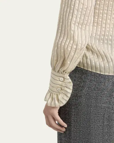 Valentino Garavani Metallic Striped Ruffle Button-Down Shirt | Thumbnail 5 Valentino Garavani Metallic Striped Ruffle Button-Down Shirt | Thumbnail 5