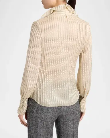 Valentino Garavani Metallic Striped Ruffle Button-Down Shirt | Thumbnail 7 Valentino Garavani Metallic Striped Ruffle Button-Down Shirt | Thumbnail 7