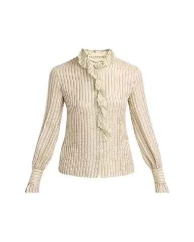 Valentino Garavani Metallic Striped Ruffle Button-Down Shirt | Thumbnail 1 Valentino Garavani Metallic Striped Ruffle Button-Down Shirt | Thumbnail 1