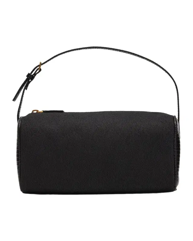 Round 90 's Lizard-Trim Twill Top-Handle Bag Round 90 's Lizard-Trim Twill Top-Handle Bag