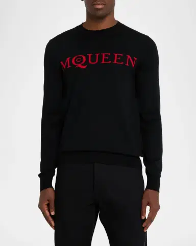 Alexander McQueen Men's Wool Jacquard Logo Crewneck Sweater | Thumbnail 4 Alexander McQueen Men's Wool Jacquard Logo Crewneck Sweater | Thumbnail 4