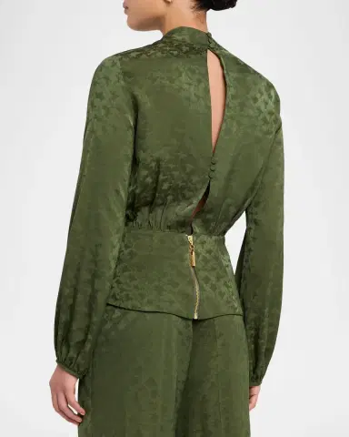 Silvia Tcherassi Elvie Draped Satin Long-Sleeve Blouse | Thumbnail 2 Silvia Tcherassi Elvie Draped Satin Long-Sleeve Blouse | Thumbnail 2