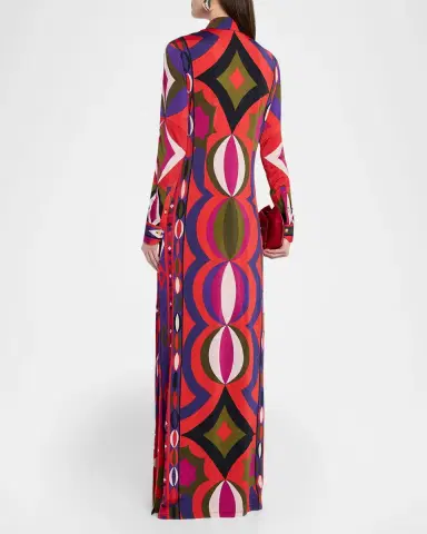 Pucci Collane-Print Jersey Long-Sleeve Maxi Shirtdress | Thumbnail 3 Pucci Collane-Print Jersey Long-Sleeve Maxi Shirtdress | Thumbnail 3