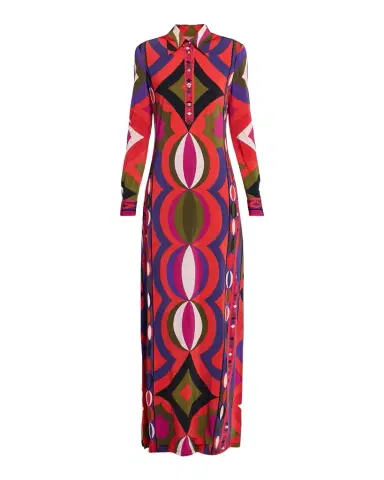 Pucci Collane-Print Jersey Long-Sleeve Maxi Shirtdress | Thumbnail 1 Pucci Collane-Print Jersey Long-Sleeve Maxi Shirtdress | Thumbnail 1