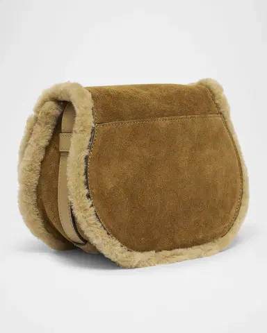 Chloé Marcie Shearling-Trim Suede Saddle Crossbody Bag | Thumbnail 2 Chloé Marcie Shearling-Trim Suede Saddle Crossbody Bag | Thumbnail 2