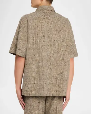 Bottega Veneta Men's Fleck Triangle-Pocket Short-Sleeve Shirt | Thumbnail 2 Bottega Veneta Men's Fleck Triangle-Pocket Short-Sleeve Shirt | Thumbnail 2