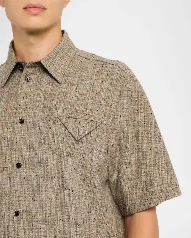 Bottega Veneta Men's Fleck Triangle-Pocket Short-Sleeve Shirt | Thumbnail 3 Bottega Veneta Men's Fleck Triangle-Pocket Short-Sleeve Shirt | Thumbnail 3