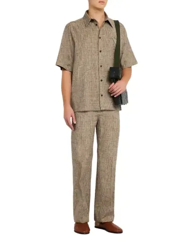 Bottega Veneta Men's Fleck Triangle-Pocket Short-Sleeve Shirt | Thumbnail 1 Bottega Veneta Men's Fleck Triangle-Pocket Short-Sleeve Shirt | Thumbnail 1