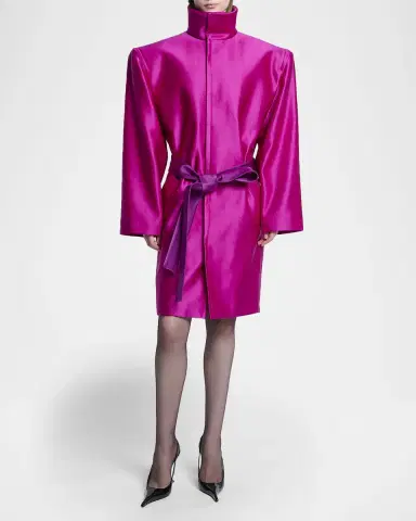 Saint Laurent Strong-Shoulder Belted Silk Jacket | Thumbnail 2 Saint Laurent Strong-Shoulder Belted Silk Jacket | Thumbnail 2