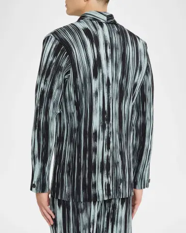 Homme Plissé Issey Miyake Men 's Brushstroke Stripe Pleated Blazer Jacket | Thumbnail 2 Homme Plissé Issey Miyake Men 's Brushstroke Stripe Pleated Blazer Jacket | Thumbnail 2