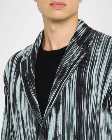 Homme Plissé Issey Miyake Men 's Brushstroke Stripe Pleated Blazer Jacket | Thumbnail 4 Homme Plissé Issey Miyake Men 's Brushstroke Stripe Pleated Blazer Jacket | Thumbnail 4
