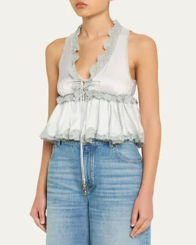 Chloé Ruffle V-Neck Sleeveless Silk Top | Thumbnail 4 Chloé Ruffle V-Neck Sleeveless Silk Top | Thumbnail 4