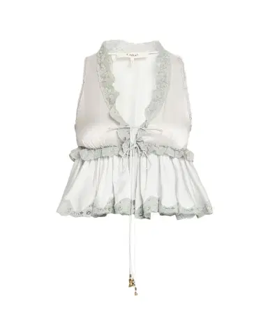 Chloé Ruffle V-Neck Sleeveless Silk Top | Thumbnail 1 Chloé Ruffle V-Neck Sleeveless Silk Top | Thumbnail 1