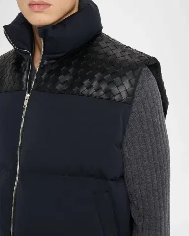 Bottega Veneta Men's Tech Puffer Vest with Intrecciato Leather Detail | Thumbnail 4 Bottega Veneta Men's Tech Puffer Vest with Intrecciato Leather Detail | Thumbnail 4