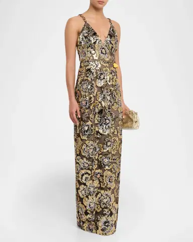 Bronx and Banco Allegra Sequined Sleeveless V-Neck Gown | Thumbnail 3 Bronx and Banco Allegra Sequined Sleeveless V-Neck Gown | Thumbnail 3