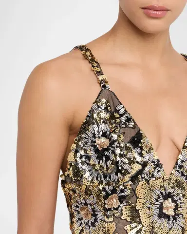 Bronx and Banco Allegra Sequined Sleeveless V-Neck Gown | Thumbnail 4 Bronx and Banco Allegra Sequined Sleeveless V-Neck Gown | Thumbnail 4