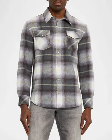 God’s True Cashmere Men's Cashmere Degrade Plaid Two-Pocket Button-Down Shirt | Thumbnail 3 God’s True Cashmere Men's Cashmere Degrade Plaid Two-Pocket Button-Down Shirt | Thumbnail 3