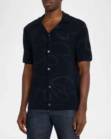 Scotch & Soda Men's Jacquard Knit Short-Sleeve Shirt | Thumbnail 3 Scotch & Soda Men's Jacquard Knit Short-Sleeve Shirt | Thumbnail 3