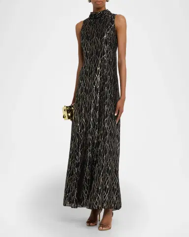 Shoshanna Flora Metallic Mock-Neck Maxi Dress | Thumbnail 3 Shoshanna Flora Metallic Mock-Neck Maxi Dress | Thumbnail 3