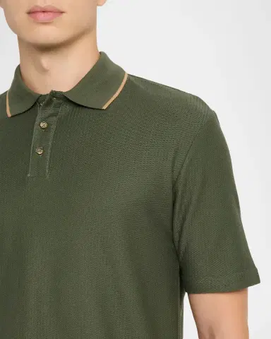 Scotch & Soda Men's Cotton Micro-Chevron Classic Fit Polo Shirt | Thumbnail 4 Scotch & Soda Men's Cotton Micro-Chevron Classic Fit Polo Shirt | Thumbnail 4