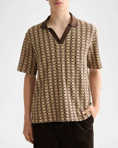 Scotch & Soda Men's Relaxed-Fit Geometric Toweling Johnny Collar Polo Shirt | Thumbnail 3 Scotch & Soda Men's Relaxed-Fit Geometric Toweling Johnny Collar Polo Shirt | Thumbnail 3