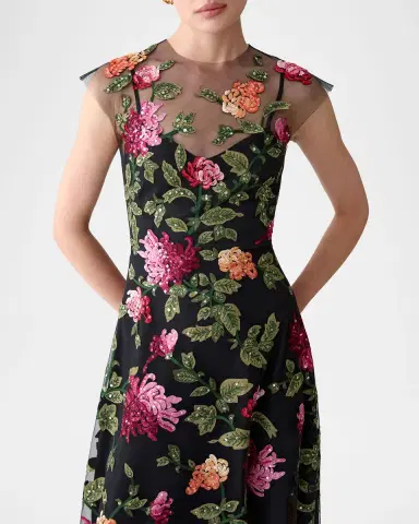 Carolina Herrera Floral-Embroidered Tulle Midi Dress | Thumbnail 4 Carolina Herrera Floral-Embroidered Tulle Midi Dress | Thumbnail 4