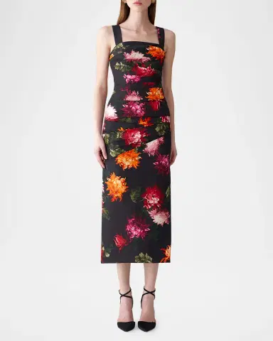 Carolina Herrera Gathered Floral Square-Neck Midi Dress | Thumbnail 2 Carolina Herrera Gathered Floral Square-Neck Midi Dress | Thumbnail 2