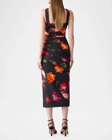 Carolina Herrera Gathered Floral Square-Neck Midi Dress | Thumbnail 3 Carolina Herrera Gathered Floral Square-Neck Midi Dress | Thumbnail 3