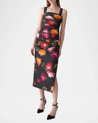 Carolina Herrera Gathered Floral Square-Neck Midi Dress | Thumbnail 4 Carolina Herrera Gathered Floral Square-Neck Midi Dress | Thumbnail 4