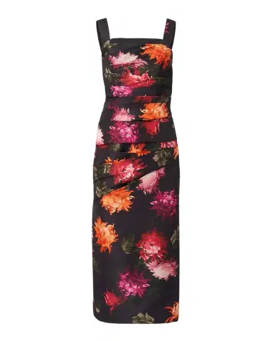 Carolina Herrera Gathered Floral Square-Neck Midi Dress | Thumbnail 1 Carolina Herrera Gathered Floral Square-Neck Midi Dress | Thumbnail 1