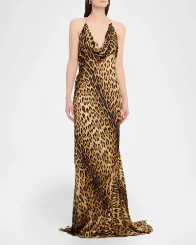 Roberto Cavalli Jaguar-Print Silk Draped Backless Gown | Thumbnail 4 Roberto Cavalli Jaguar-Print Silk Draped Backless Gown | Thumbnail 4
