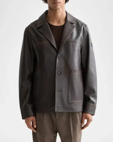 Scotch & Soda Men's Vintage-Treated Leather Blazer with Sleeve Label | Thumbnail 3 Scotch & Soda Men's Vintage-Treated Leather Blazer with Sleeve Label | Thumbnail 3