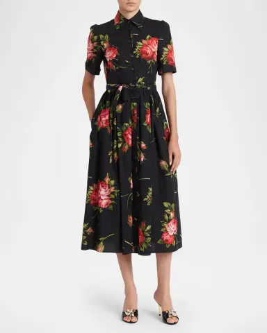 Dolce & Gabbana Floral Poplin Short-Sleeve Belted Midi Shirtdress | Thumbnail 2 Dolce & Gabbana Floral Poplin Short-Sleeve Belted Midi Shirtdress | Thumbnail 2