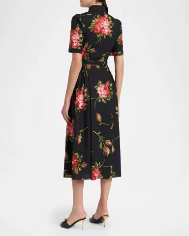 Dolce & Gabbana Floral Poplin Short-Sleeve Belted Midi Shirtdress | Thumbnail 3 Dolce & Gabbana Floral Poplin Short-Sleeve Belted Midi Shirtdress | Thumbnail 3