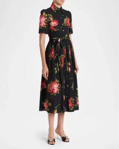 Dolce & Gabbana Floral Poplin Short-Sleeve Belted Midi Shirtdress | Thumbnail 4 Dolce & Gabbana Floral Poplin Short-Sleeve Belted Midi Shirtdress | Thumbnail 4