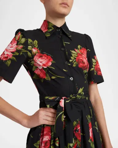 Dolce & Gabbana Floral Poplin Short-Sleeve Belted Midi Shirtdress | Thumbnail 5 Dolce & Gabbana Floral Poplin Short-Sleeve Belted Midi Shirtdress | Thumbnail 5