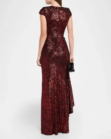 Naeem Khan Sequined Draped Cap-Sleeve Gown | Thumbnail 2 Naeem Khan Sequined Draped Cap-Sleeve Gown | Thumbnail 2