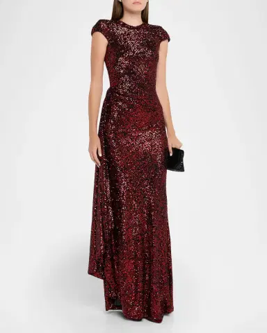 Naeem Khan Sequined Draped Cap-Sleeve Gown | Thumbnail 3 Naeem Khan Sequined Draped Cap-Sleeve Gown | Thumbnail 3