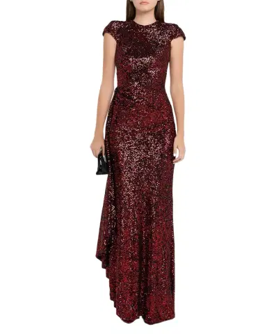 Naeem Khan Sequined Draped Cap-Sleeve Gown | Thumbnail 1 Naeem Khan Sequined Draped Cap-Sleeve Gown | Thumbnail 1