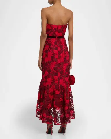 Shoshanna Cierra Strapless Floral Lace High-Low Gown | Thumbnail 2 Shoshanna Cierra Strapless Floral Lace High-Low Gown | Thumbnail 2