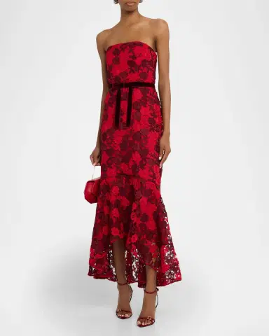 Shoshanna Cierra Strapless Floral Lace High-Low Gown | Thumbnail 3 Shoshanna Cierra Strapless Floral Lace High-Low Gown | Thumbnail 3