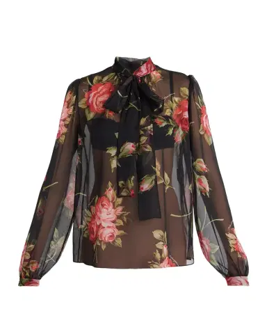 Dolce & Gabbana Rose Bouquet-Print Silk Chiffon Neck-Tie Blouse | Thumbnail 1 Dolce & Gabbana Rose Bouquet-Print Silk Chiffon Neck-Tie Blouse | Thumbnail 1