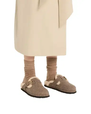 Stuart Weitzman Chrystie Shearling-Lined Twill Mules | Thumbnail 1 Stuart Weitzman Chrystie Shearling-Lined Twill Mules | Thumbnail 1