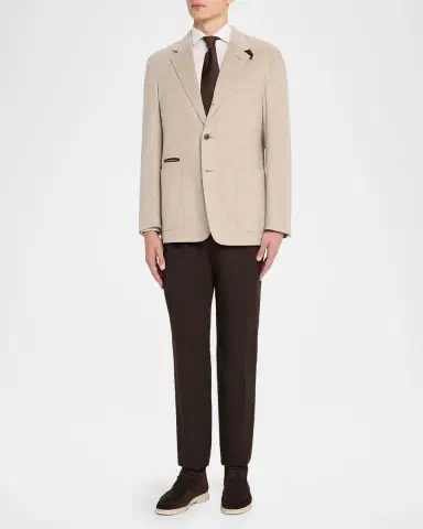 dunhill Men 's Suede-Trim Cashmere Windowpane Sport Coat | Thumbnail 2 dunhill Men 's Suede-Trim Cashmere Windowpane Sport Coat | Thumbnail 2