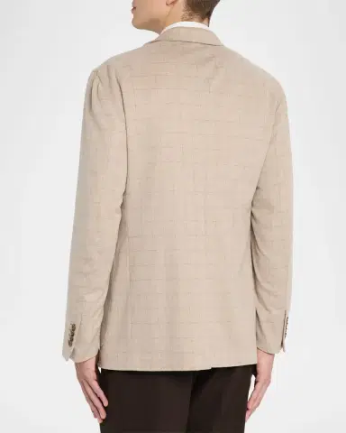 dunhill Men 's Suede-Trim Cashmere Windowpane Sport Coat | Thumbnail 3 dunhill Men 's Suede-Trim Cashmere Windowpane Sport Coat | Thumbnail 3