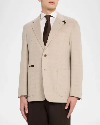 dunhill Men 's Suede-Trim Cashmere Windowpane Sport Coat | Thumbnail 4 dunhill Men 's Suede-Trim Cashmere Windowpane Sport Coat | Thumbnail 4