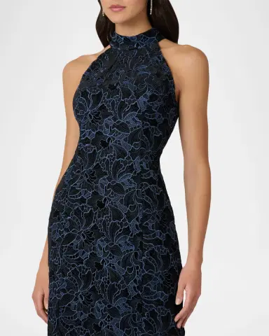 Shoshanna Marcia Velvet Floral Lace Halter Gown | Thumbnail 3 Shoshanna Marcia Velvet Floral Lace Halter Gown | Thumbnail 3