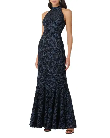 Shoshanna Marcia Velvet Floral Lace Halter Gown | Thumbnail 1 Shoshanna Marcia Velvet Floral Lace Halter Gown | Thumbnail 1